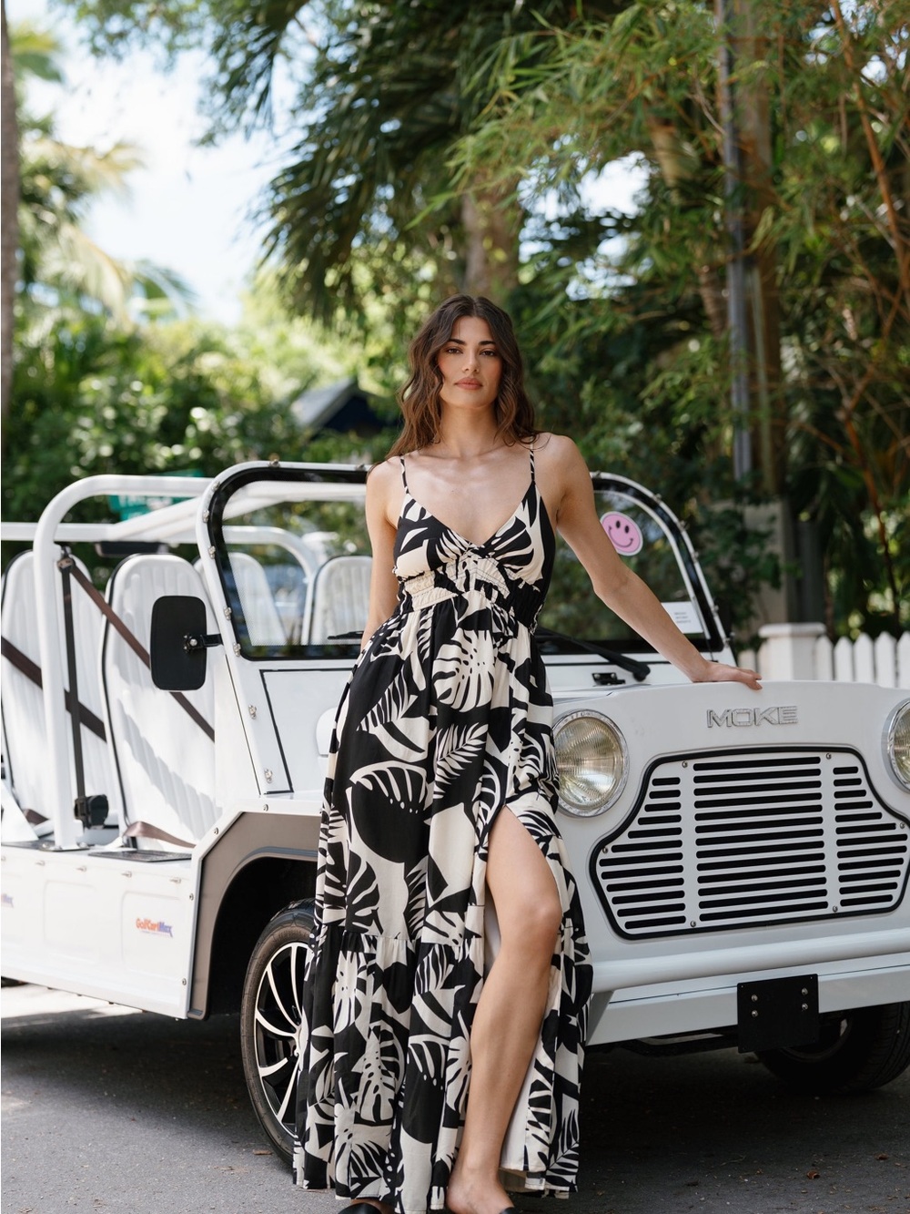 NWT Hutch Flores Black & White Tropical-Print Maxi Dress